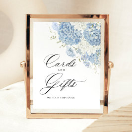 Dusty Blue White Floral Cards and Gifts Wedding 台座サイン