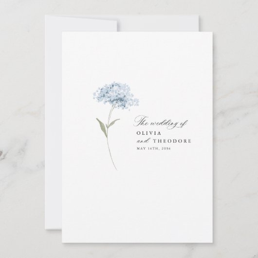 Dusty Blue White Floral Elegant Wedding 招待状 (裏面)