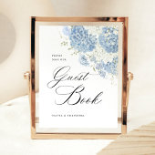 Dusty Blue White Floral Guest Book Wedding Table 台座サイン