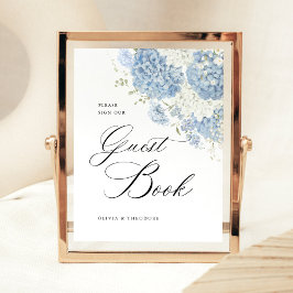 Dusty Blue White Floral Guest Book Wedding Table 台座サイン