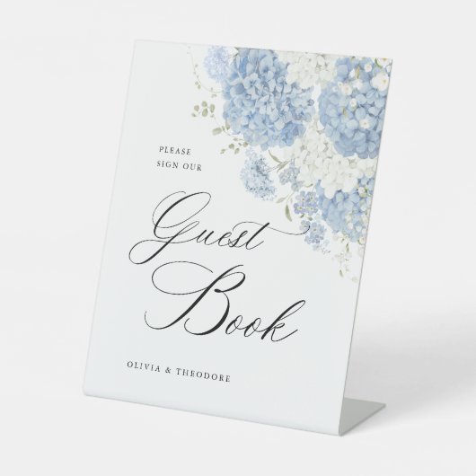 Dusty Blue White Floral Guest Book Wedding Table 台座サイン (正面)