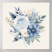 Dusty Blue White Floral Home Decor ポスター (正面)