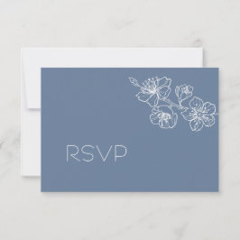  Dusty Blue White Floral Line Art RSVP