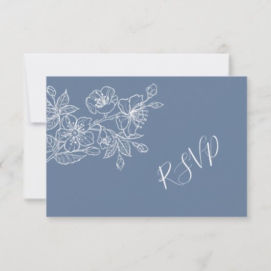 Dusty Blue White Floral Line Art RSVP (裏面)