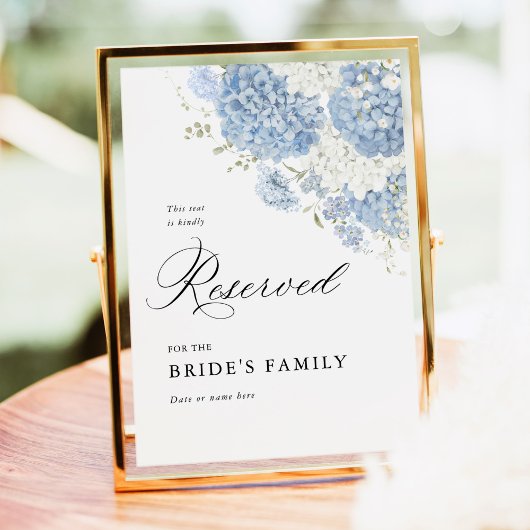 Dusty Blue White Floral Reserved Sign 5x7 ポスター