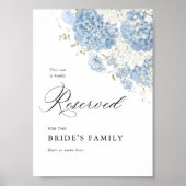 Dusty Blue White Floral Reserved Sign 5x7 ポスター (正面)