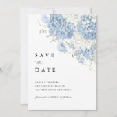 Dusty Blue White Floral Save the Date Invitation セーブザデート (正面)