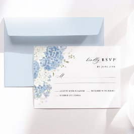 Dusty Blue White Floral Watercolor Elegant Wedding 出欠カード