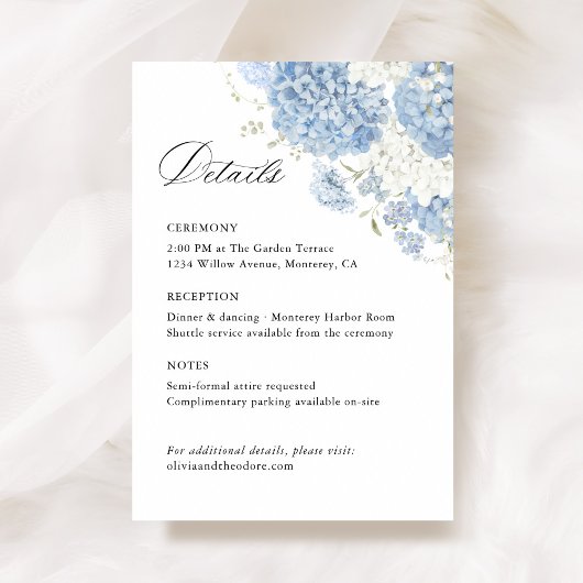 Dusty Blue White Floral Wedding Details, Info エンクロージャーカード