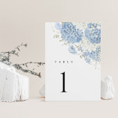 Dusty Blue White Hydrangea Watercolor Table Number テーブルナンバー