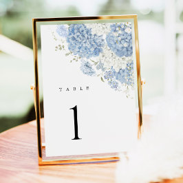 Dusty Blue White Hydrangea Watercolor Table Number テーブルナンバー