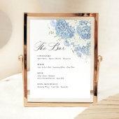 Dusty Blue White Hydrangea Wedding Bar Menu 台座サイン