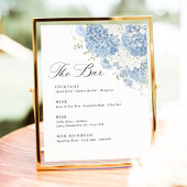 Dusty Blue White Hydrangea Wedding Bar Menu 台座サイン