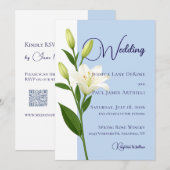 Dusty Blue White Lilly Wedding Invitation 招待状 (正面/裏面)