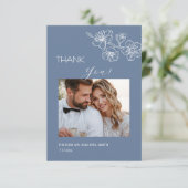 Dusty Blue White Line Art  Flowers Thank You Card サンキューカード (スタンド正面)