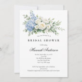 Dusty Blue White Rose Floral Elegant Bridal Shower 招待状 (正面)