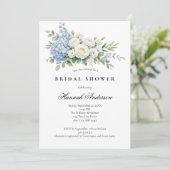 Dusty Blue White Rose Floral Elegant Bridal Shower 招待状 (スタンド正面)