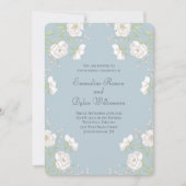 Dusty Blue White Rose Wedding 招待状 (正面)