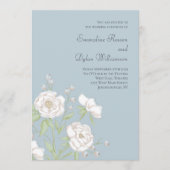 Dusty Blue White Rose Wedding 招待状 (正面)