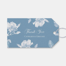 Dusty Blue White Roses Floral Thank You Wedding ギフトタグ
