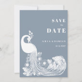Dusty blue white royal peacock chic Save the Date 招待状 (正面)