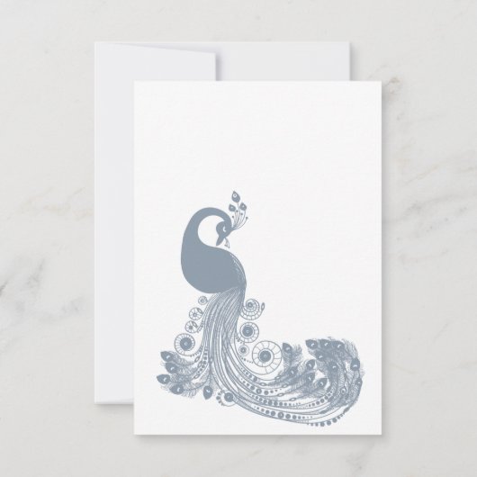 Dusty blue white royal peacock elegant RSVP 招待状 (裏面)