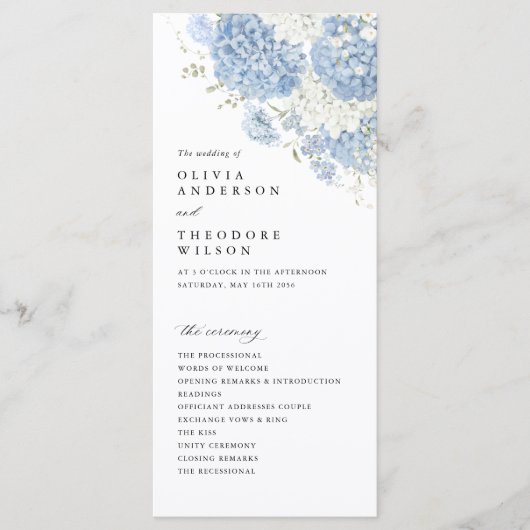 Dusty Blue White Watercolor Wedding Ceremony プログラム (正面)