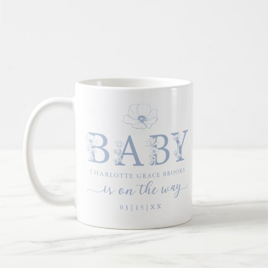 Dusty Blue Wildflower Baby Announcement Coffee Mug コーヒーマグカップ (左)