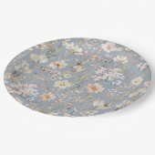 Dusty Blue Wildflower Baby Shower  ペーパープレート (アングル)