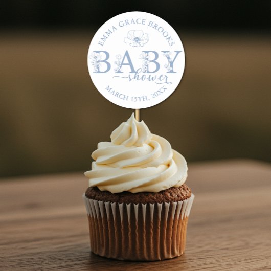 Dusty Blue Wildflower Baby Shower ラウンドシール