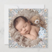 Dusty Blue Wildflower Baby Shower Photo サンキューカード (正面)