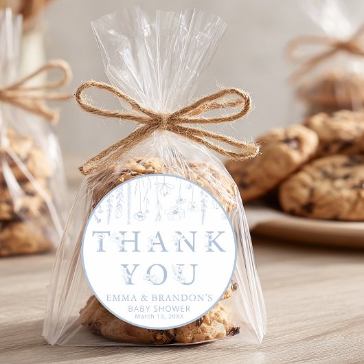 Dusty Blue Wildflower Baby Shower Thank You  ラウンドシール