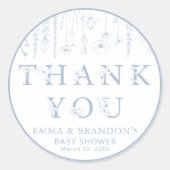 Dusty Blue Wildflower Baby Shower Thank You  ラウンドシール (正面)
