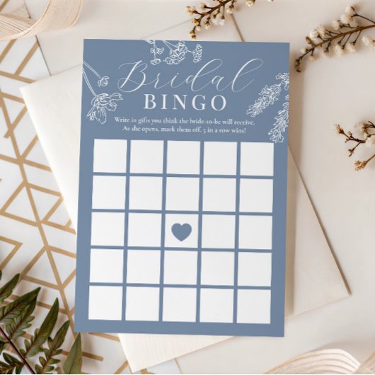 Dusty Blue Wildflower Bridal Shower Gift Bingo 招待状