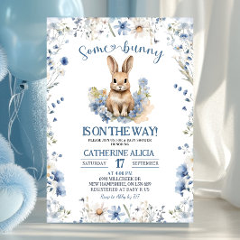 Dusty Blue Wildflower Bunny baby shower 招待状