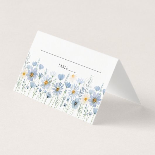 Dusty Blue Wildflower Floral Wedding Place Card (正面)