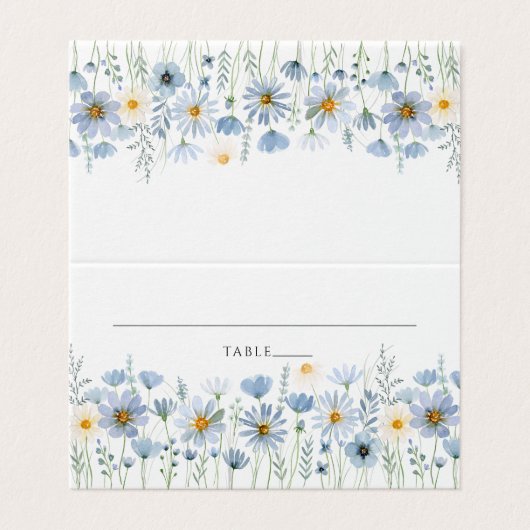 Dusty Blue Wildflower Floral Wedding Place Card (外部フラット)