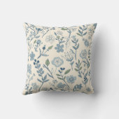 Dusty Blue Wildflower Meadow Botanical Pattern クッション (裏面)