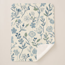 Dusty Blue Wildflower Meadow Botanical Pattern シェルパブランケット