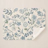 Dusty Blue Wildflower Meadow Botanical Pattern シェルパブランケット (正面(横))