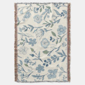 Dusty Blue Wildflower Meadow Botanical Pattern スローブランケット (正面縦)