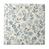 Dusty Blue Wildflower Meadow Botanical Pattern タイル (正面)