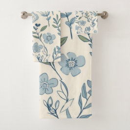 Dusty Blue Wildflower Meadow Botanical Pattern バスタオルセット