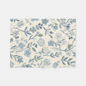 Dusty Blue Wildflower Meadow Botanical Pattern フリースブランケット (正面(横))