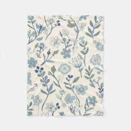 Dusty Blue Wildflower Meadow Botanical Pattern フリースブランケット