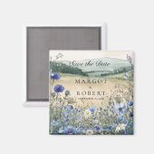 Dusty Blue Wildflower Meadow Save The Date マグネット (正面/裏面)