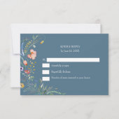 Dusty Blue Wildflower Meadow Wedding RSVP Card (正面)