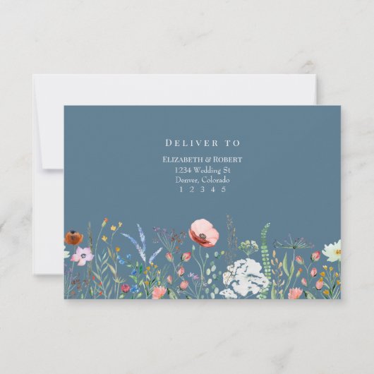 Dusty Blue Wildflower Meadow Wedding RSVP Card (裏面)