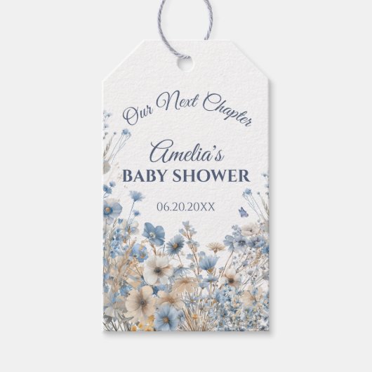 Dusty Blue Wildflower Next Chapter Baby ギフトタグ (正面)