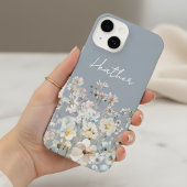 Dusty Blue Wildflower Personalized  iPhoneケース